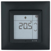 RF dotykový pokojový termostat 0-40°C s vlhkoměrem 10-95% teplo.vstup. Komplet s rámečkem. Jet černá | CPAD-00/199