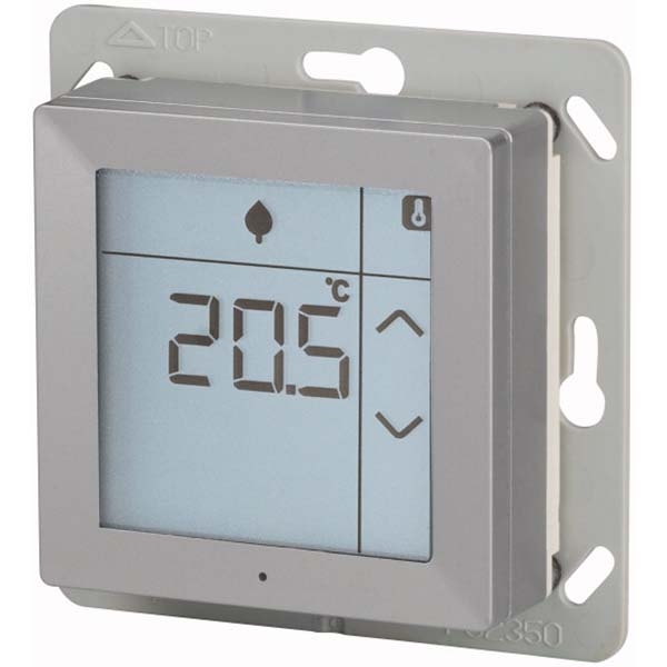 RF dotykový pokojový termostat 0-40°C s vlhkoměrem 10-95% s teplotním vstupem.Stříbrná. Matná. SHC | CRCA-01/14